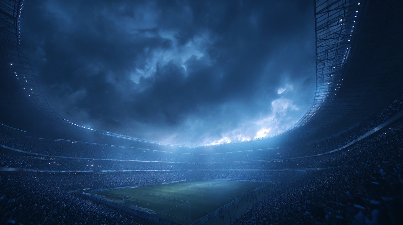 Estádio de futebol com atmosfera dramática